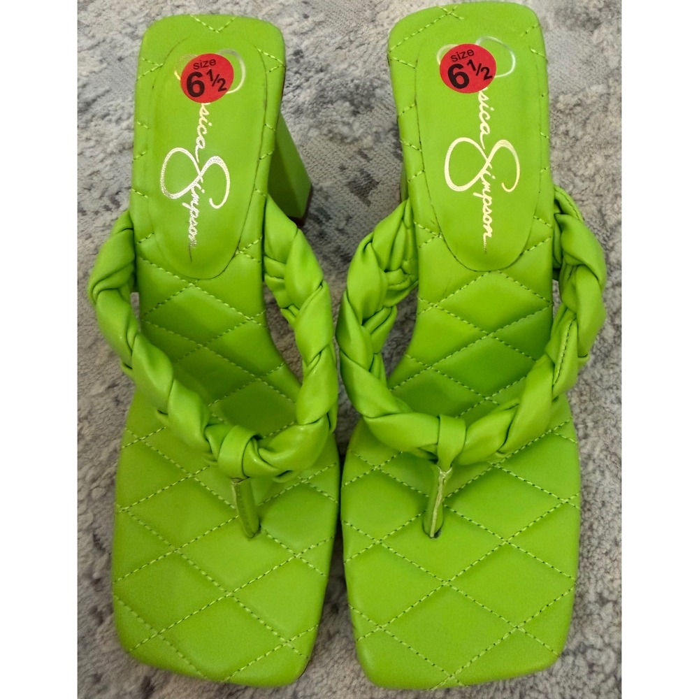 Jessica Simpson Zaliye Lime Green Braided Block Heel Square Toe Sandals 6.5M
